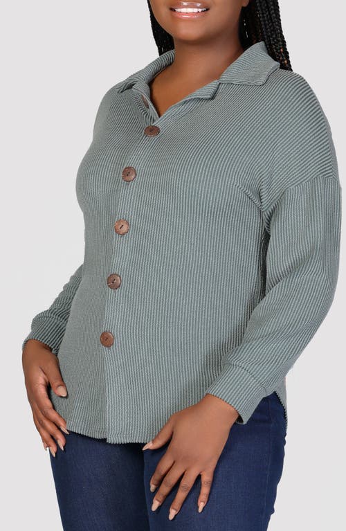 Shop 24seven Comfort Apparel Textured Stripe Knit Button-up Shirt In Green