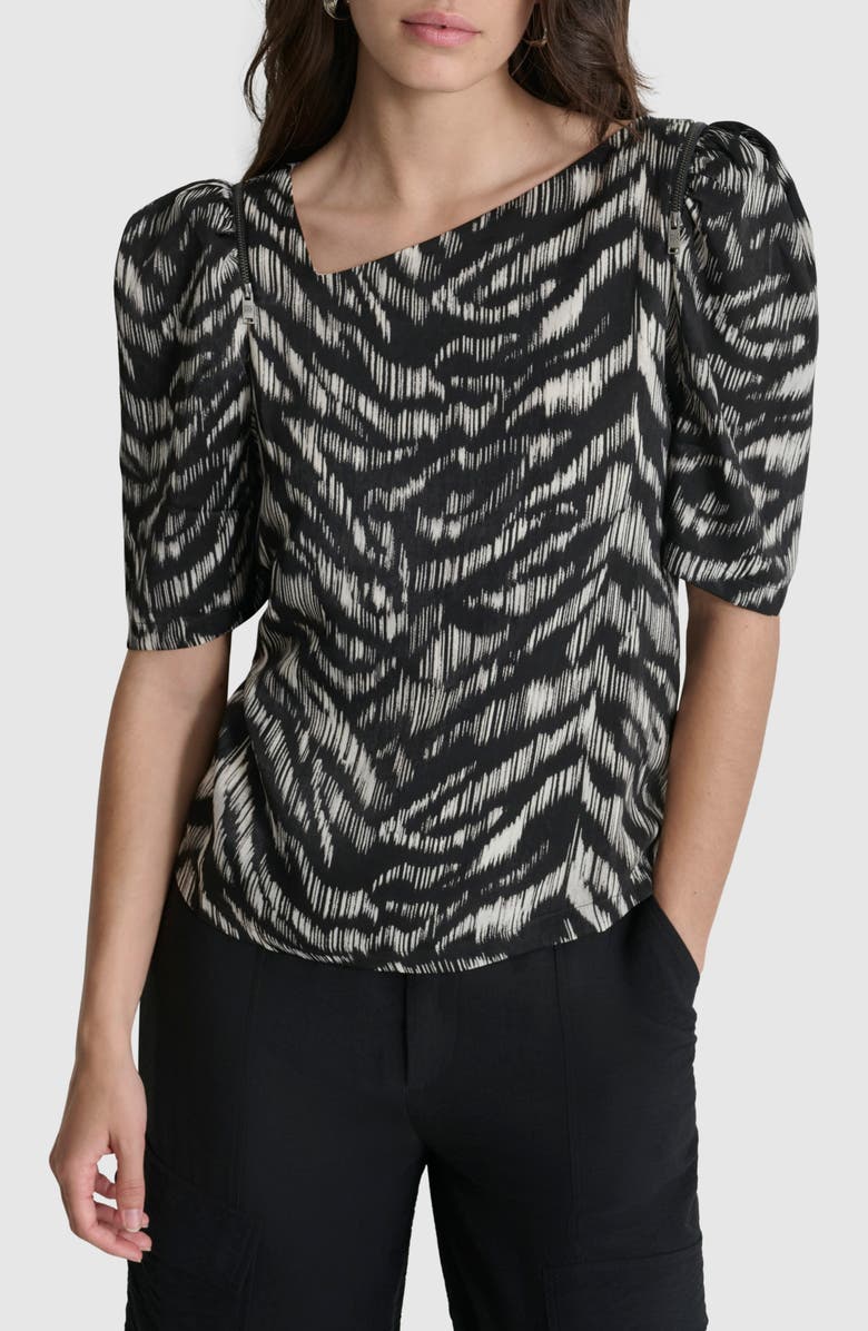 DKNY Print Zip Shoulder Top, Main, color, 