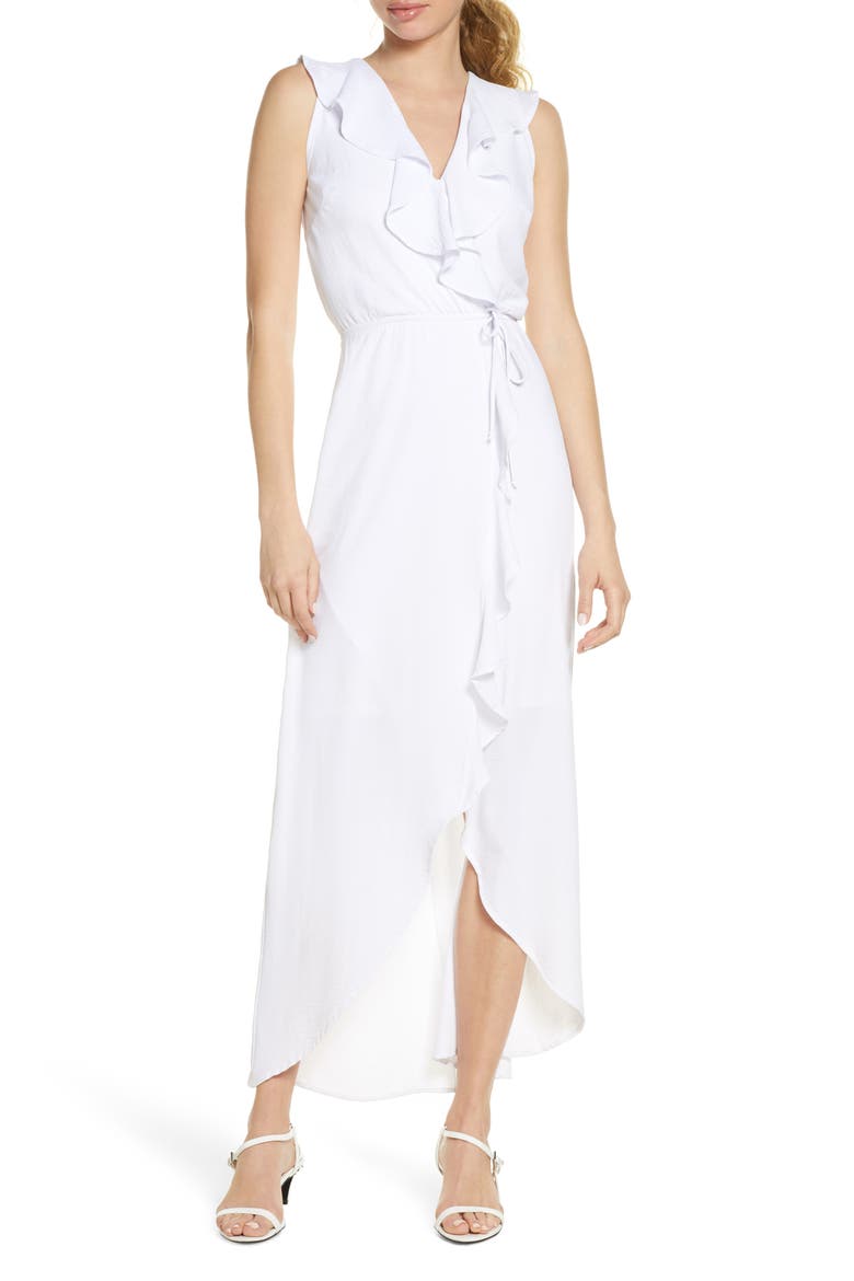fraiche by j maxi dress Fraiche By J Flutter Sleeve Faux Wrap Maxi Dress In Navy