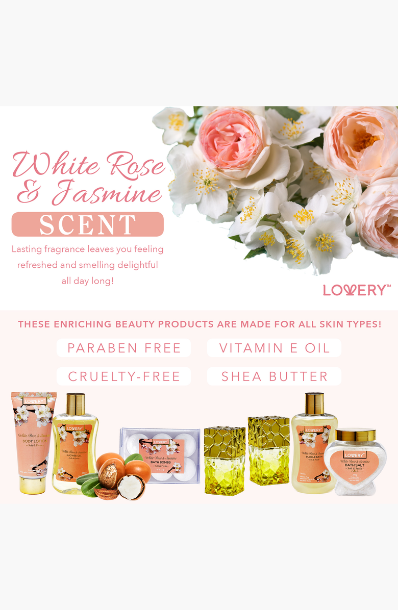 Lovery White Rose and Jasmine Bath And Body Gift Basket, Alternate, color, Light Pink / Gold