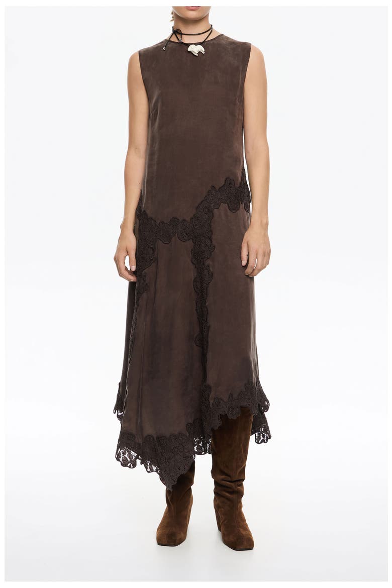 Lace Sleeveless Dress, Main, color, DARK BROWN
