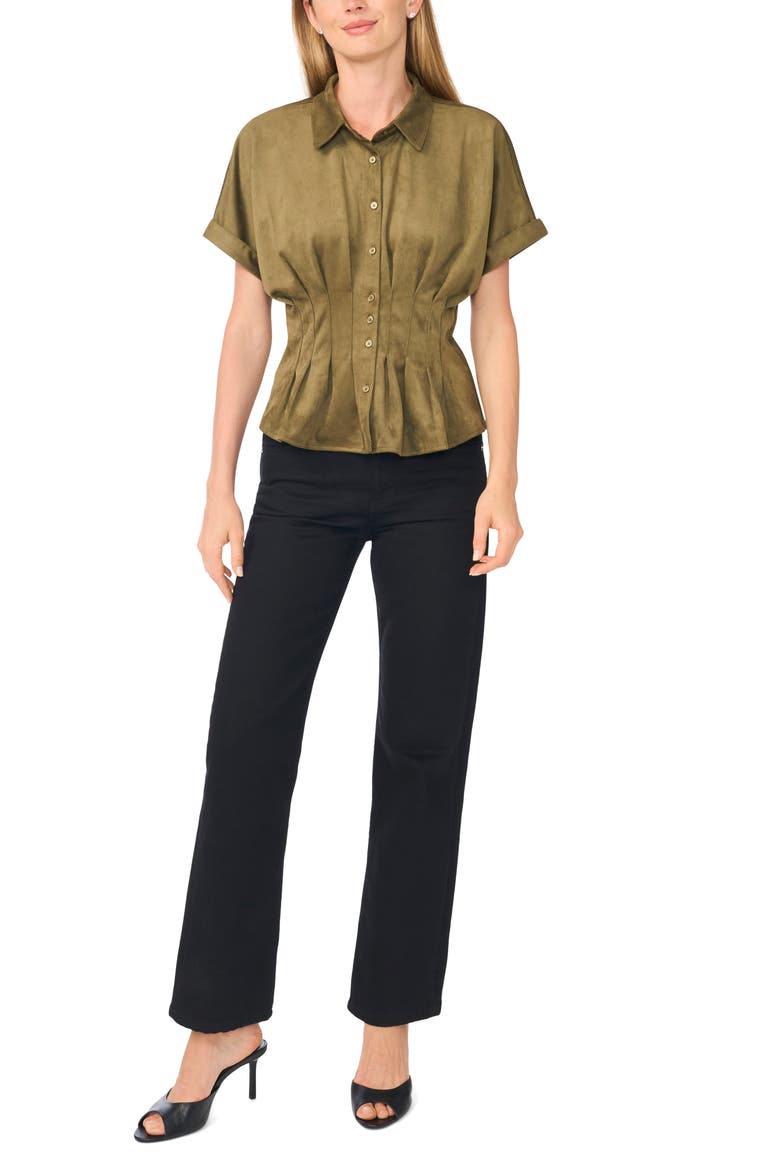 Gathered Faux Suede Top, Alternate, color, LUXE OLIVE