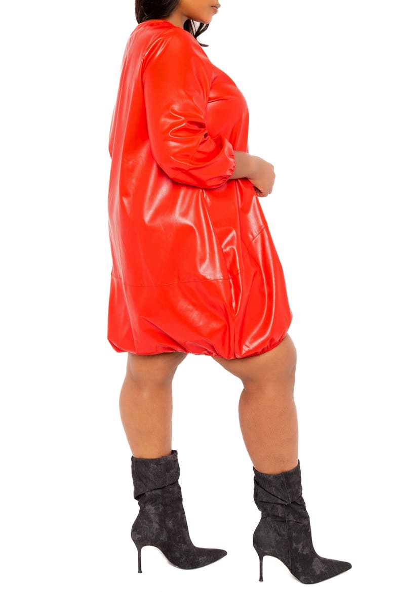 Bubble Faux Leather Minidress, Alternate, color, RED