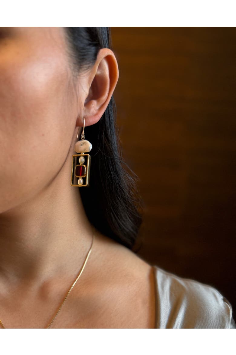 Art 2311E x Pearls Earrings, Alternate, color, Red, White