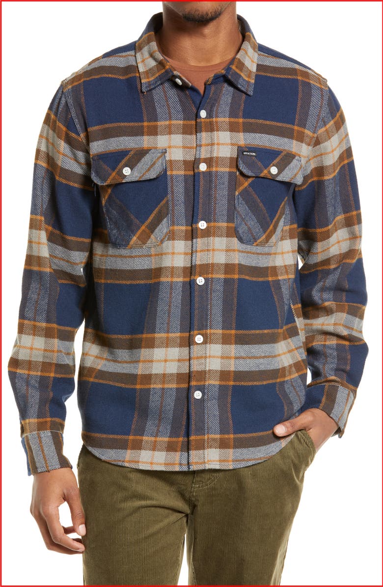 Brixton Men's Bowery Plaid Flannel Button-Up Shirt, Alternate, color, 