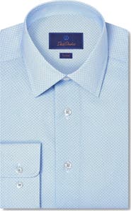 David Donahue Trim Fit Neat Print Cotton Dress Shirt