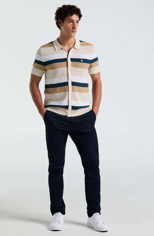 Original Penguin Mesh Stripe Short Sleeve Cardigan In Birch