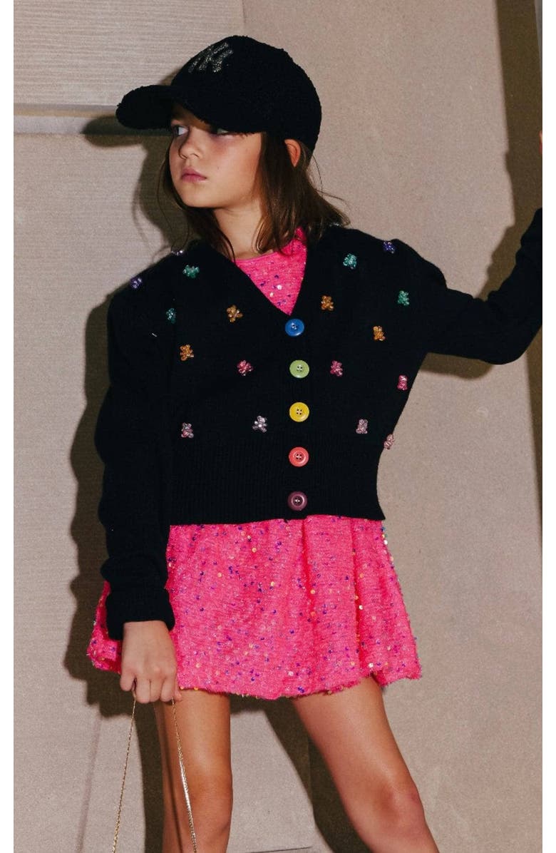 Lola + The Boys Gummy Bear Knit Cardigan, Alternate, color, Black