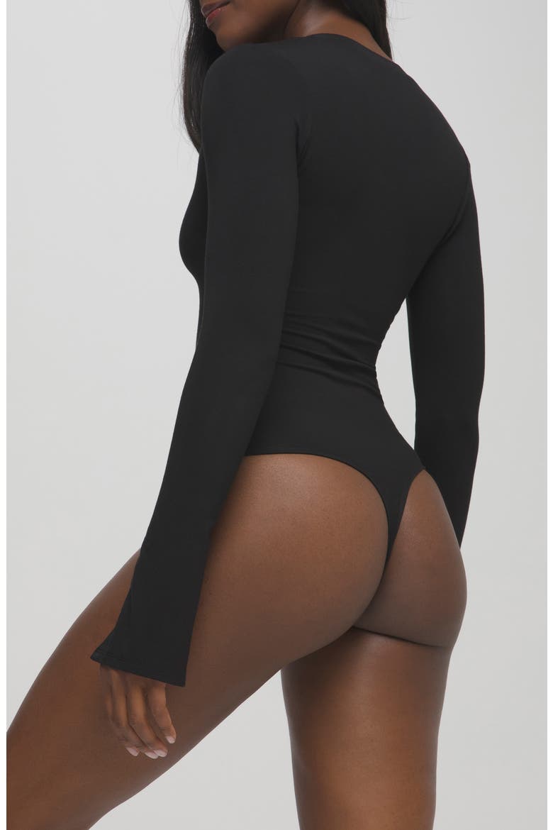 Deep V Henley Bodysuit, Alternate, color, BLACK001
