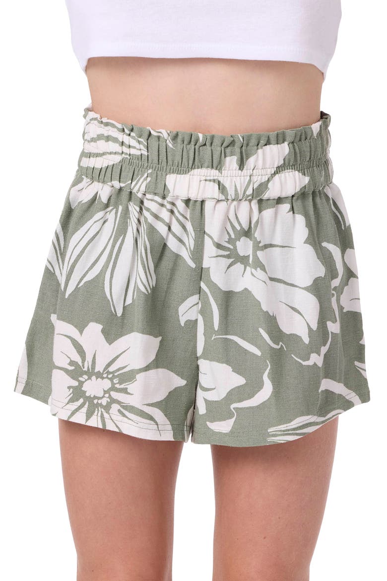 Kids' Gabi Floral Smocked Waist Shorts, Main, color, SEA SPRAY
