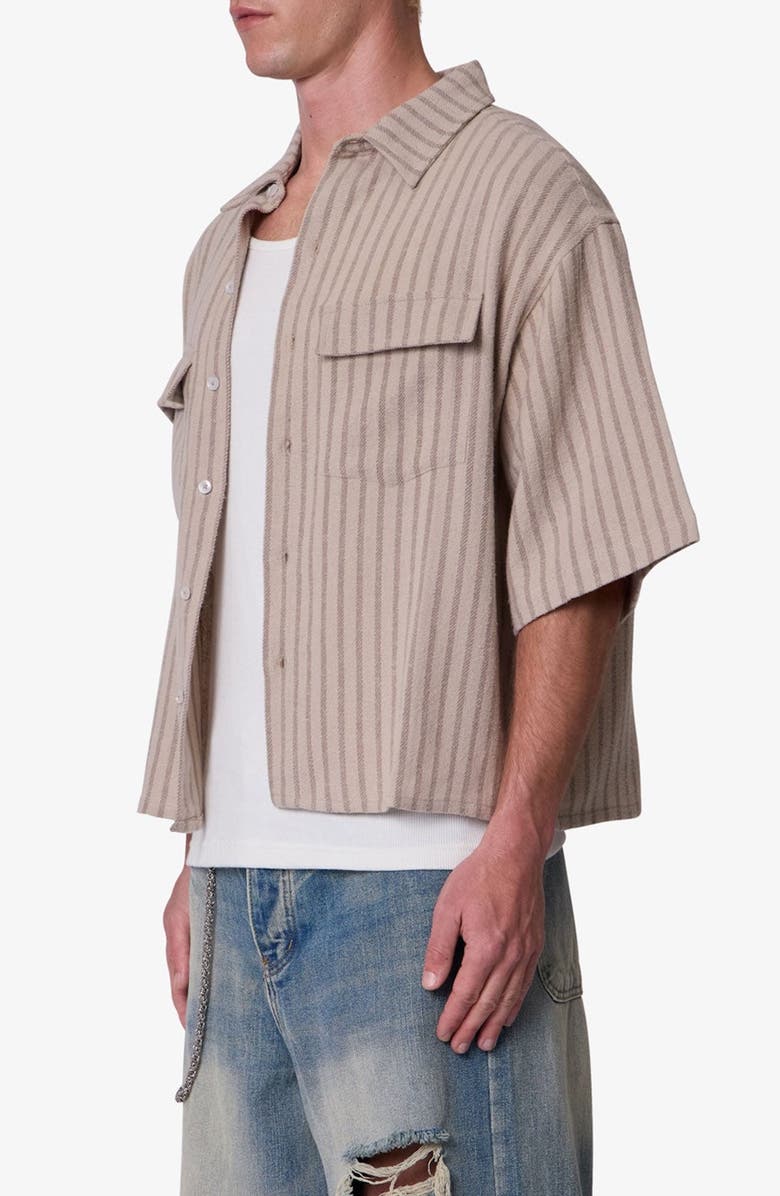 mnml Stripe Crop Boxy Short Sleeve Button-Up Shirt, Alternate, color, Khaki