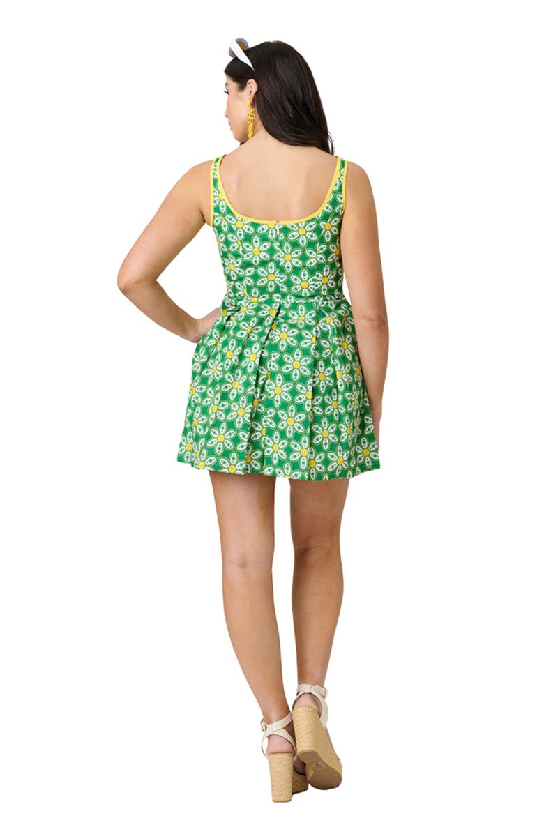 Smak Parlour Pleated Skirted Romper, Alternate, color, Green & Yellow Daisy