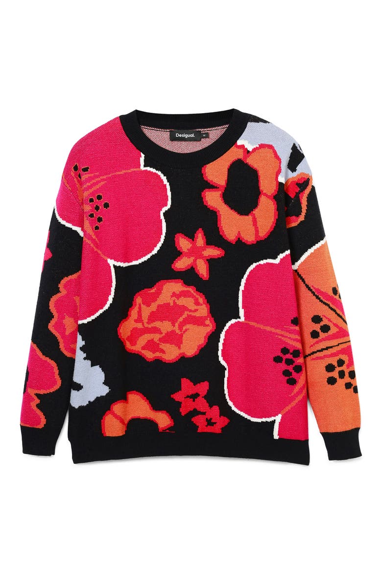 Niagara Floral Crewneck Sweater, Alternate, color, BLACK