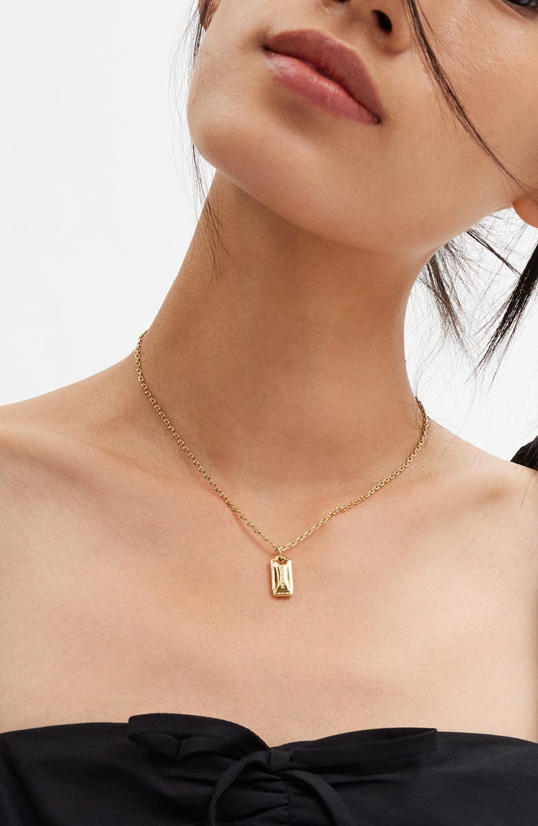 COACH Hangtag Pendant Necklace, Main, color, Shiny Gold