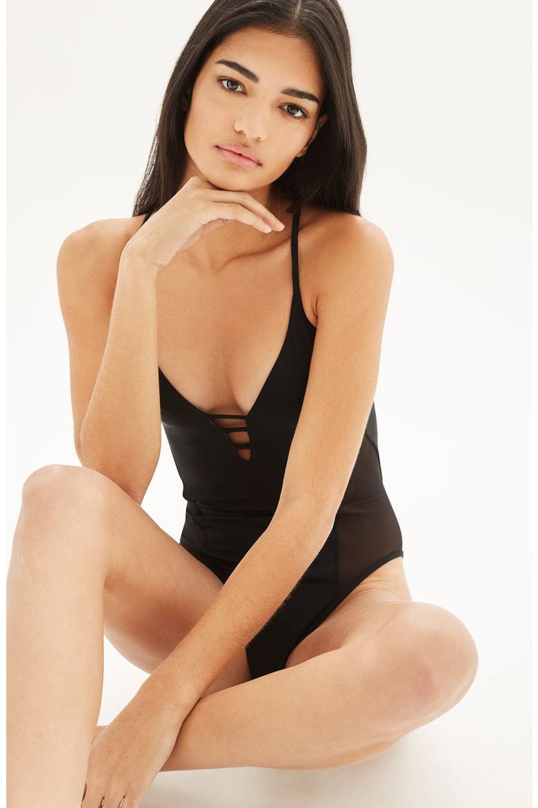 Strap Mesh One-Piece Swimsuit, Alternate, color, BLACK