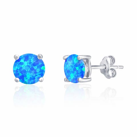 Sterling Silver Round Opal Earrings