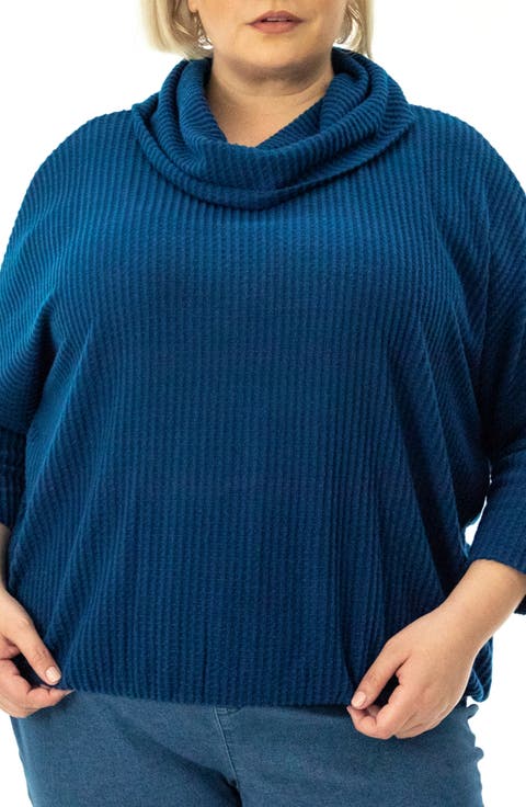 Waffle Knit Cowl Neck Top (Plus)