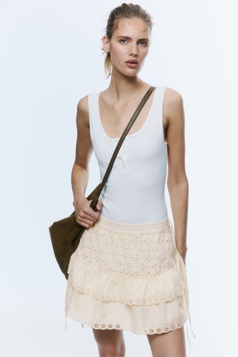 Broderie Anglaise Cotton Mini Skirt