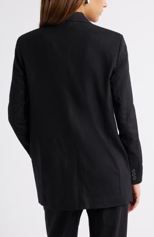 Open Edit Everyday One-button Linen Blend Blazer In Black