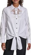 KARL LAGERFELD PARIS Lace Inset Front Tie Shirt