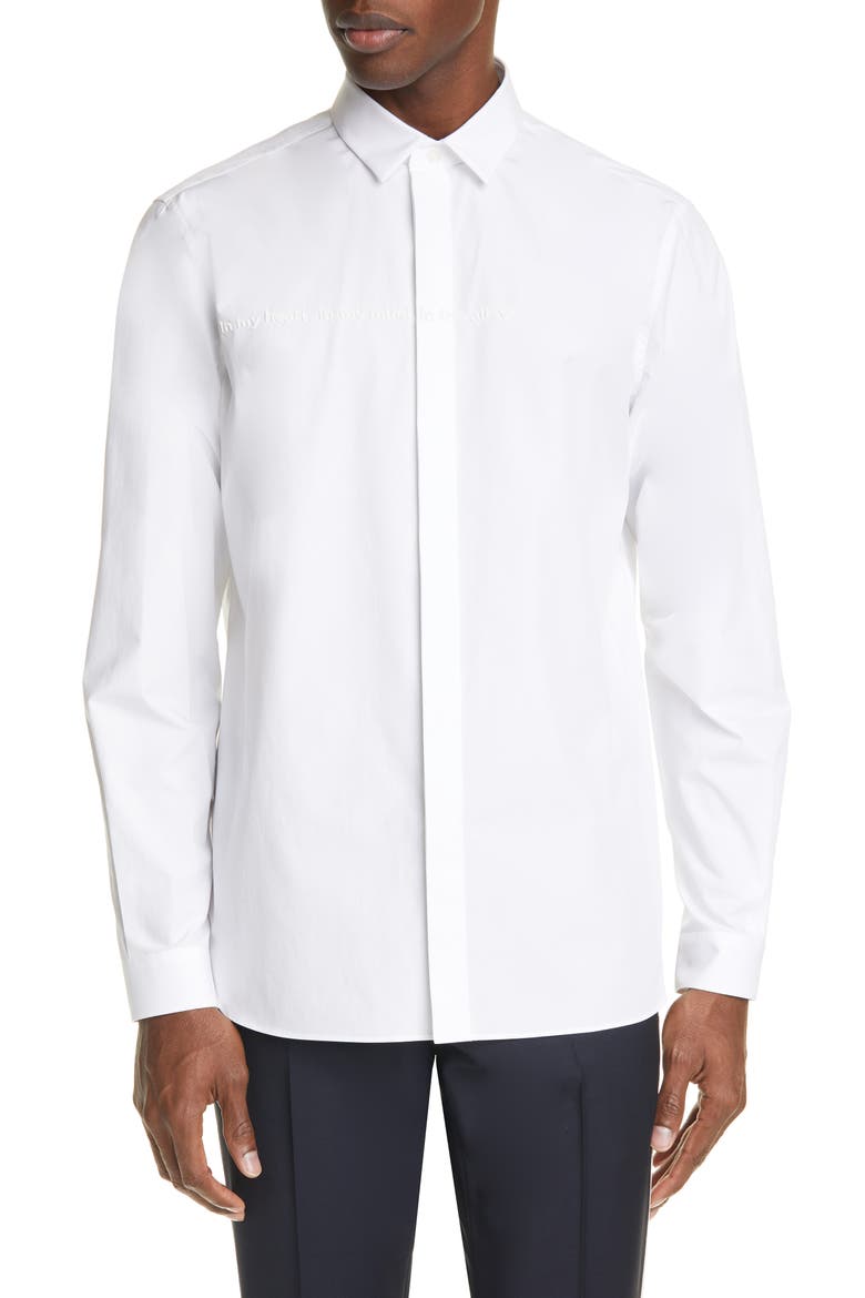 Slim Fit Embroidered Button-Up Shirt, Main, color, WHITE
