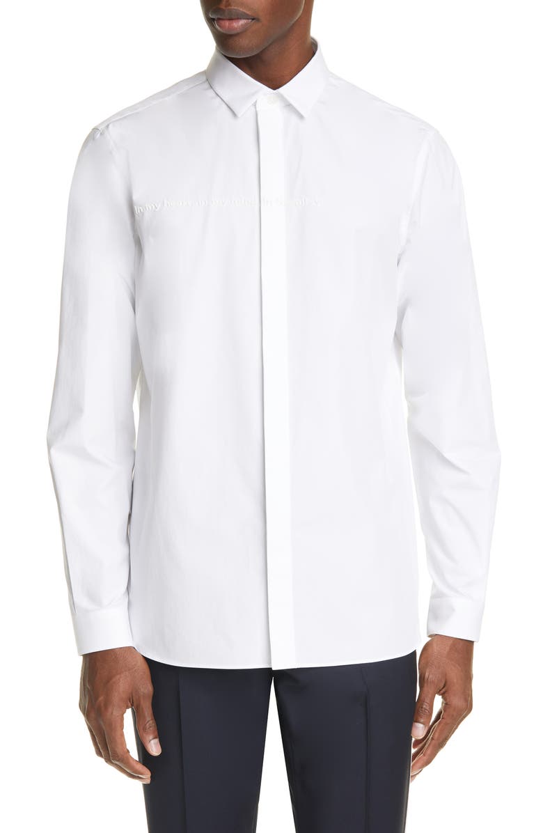 Valentino Slim Fit Embroidered Button-Up Shirt, Main, color, 