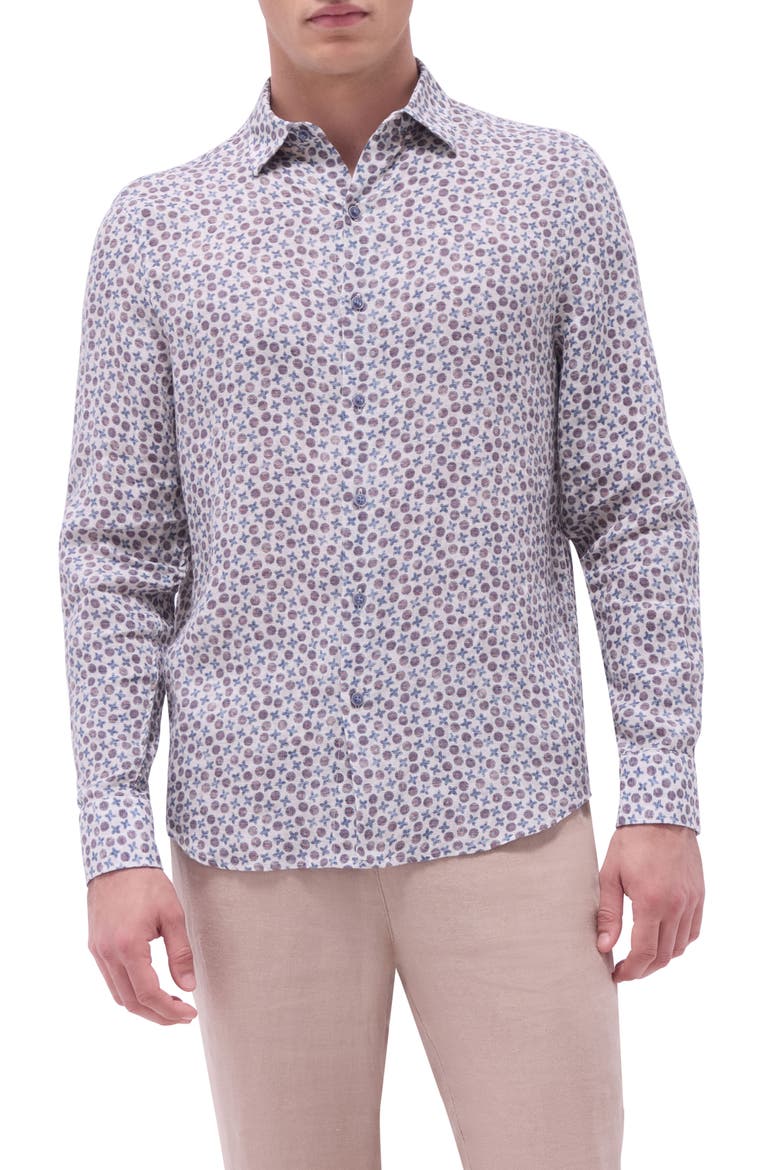 Julian Shaped Fit Linen Button-Up Shirt, Main, color, SAND