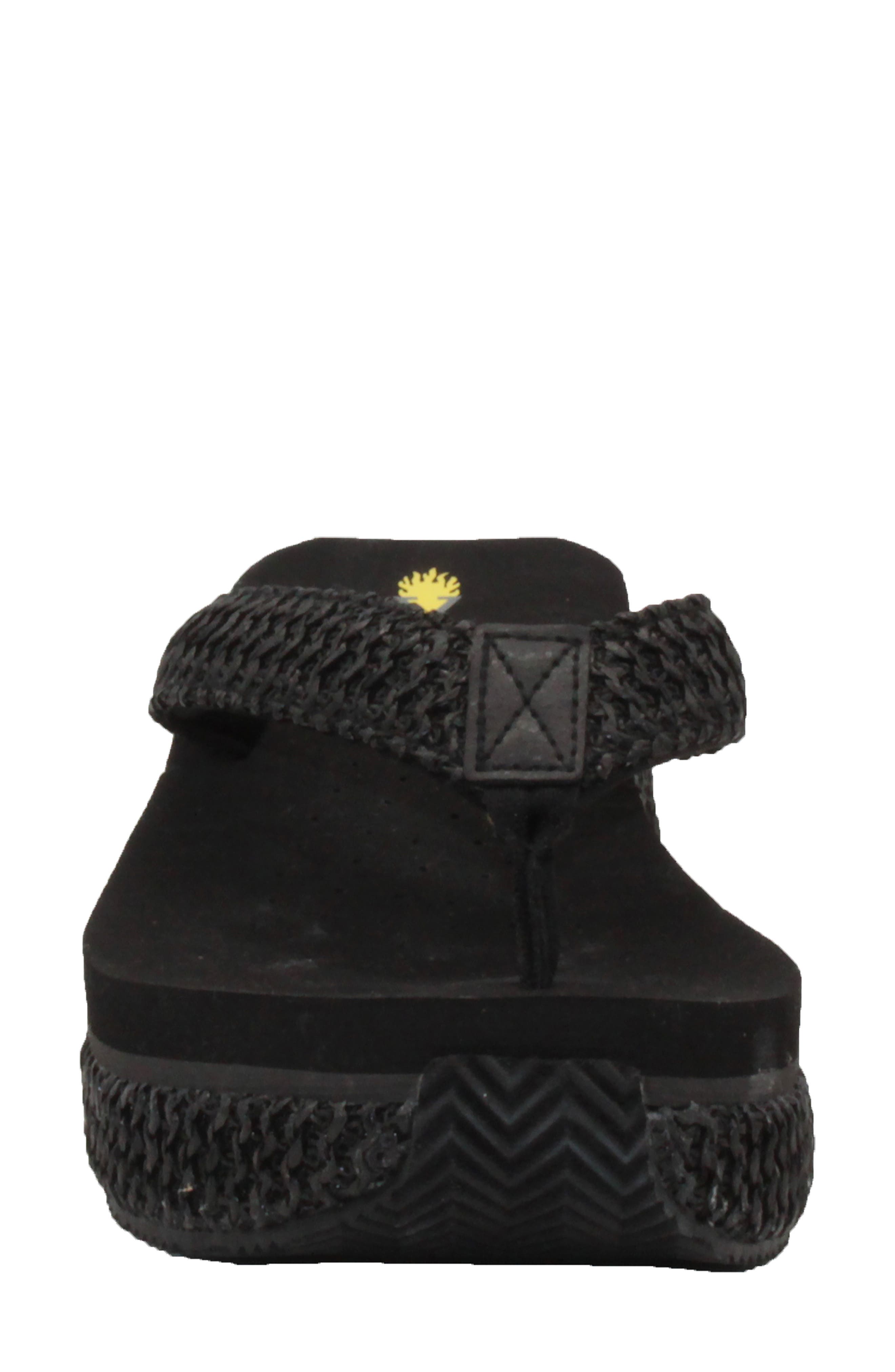 Volatile Island Platform Flip Flop, Alternate, color, Black Raffia Fabric