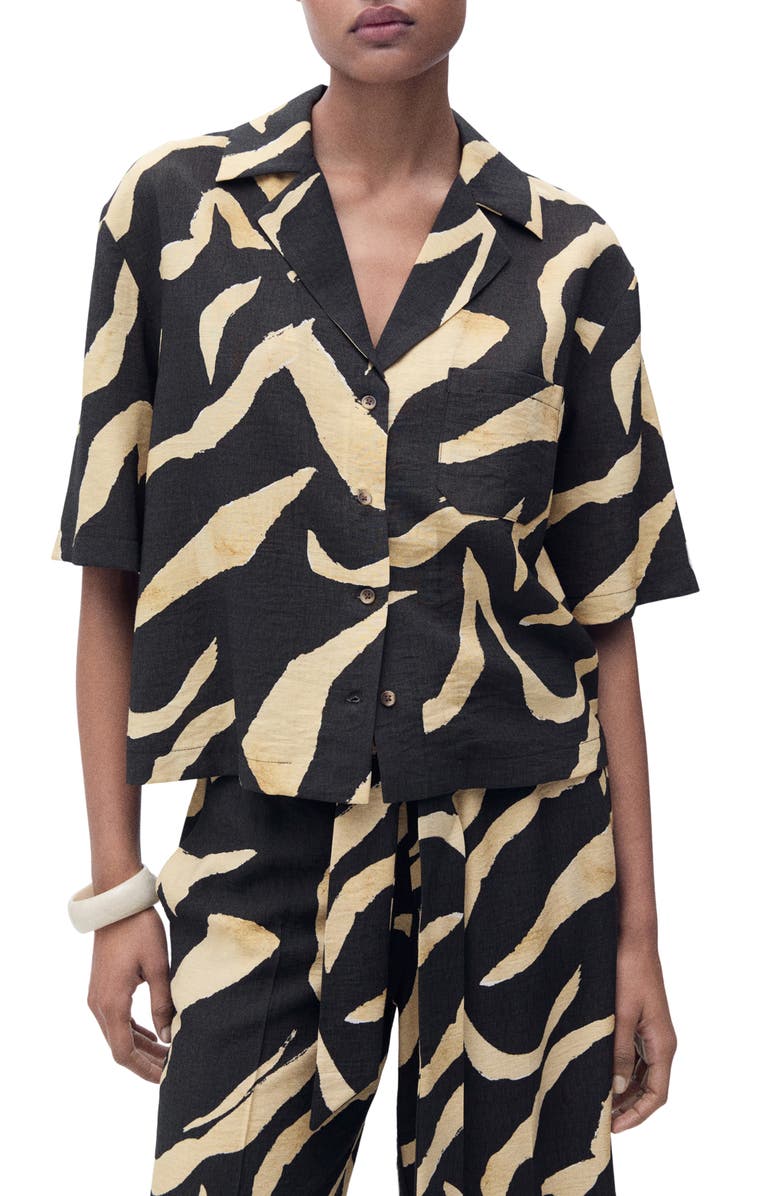 MANGO Printed Short Sleeve Camp Shirt, Main, color,
