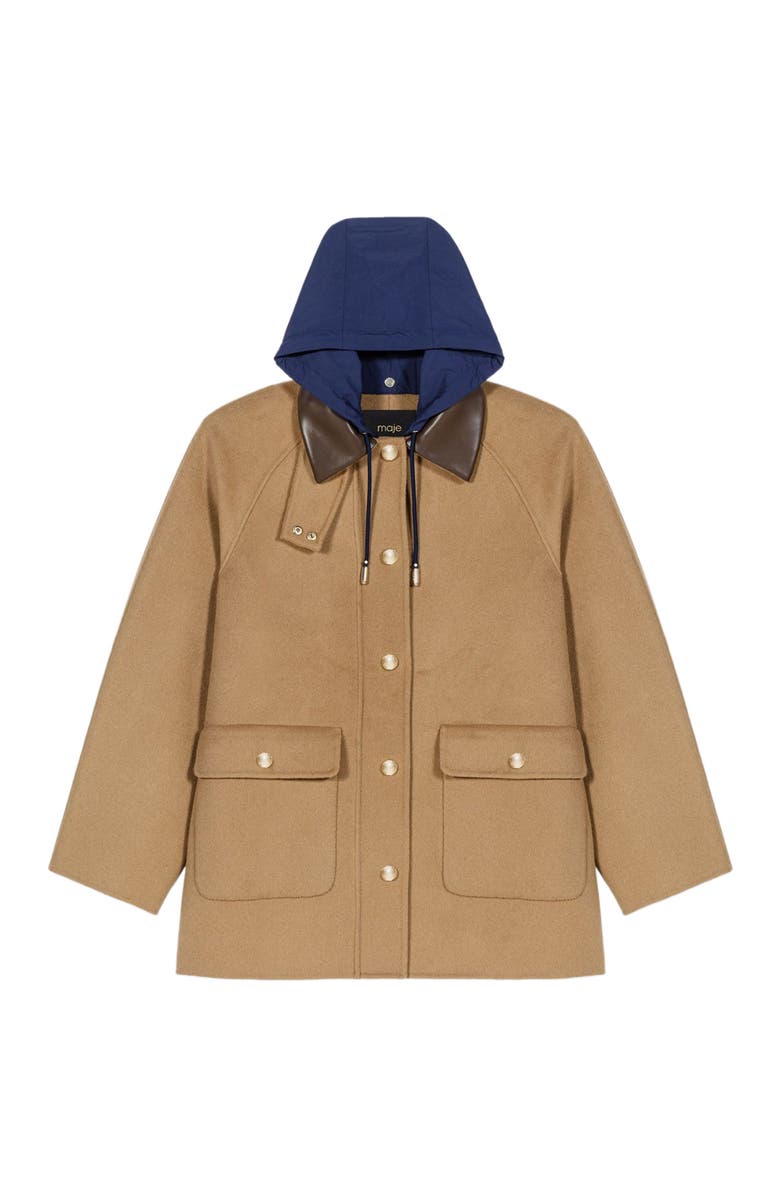 maje Wool coat with removable hood, Alternate, color, Beige