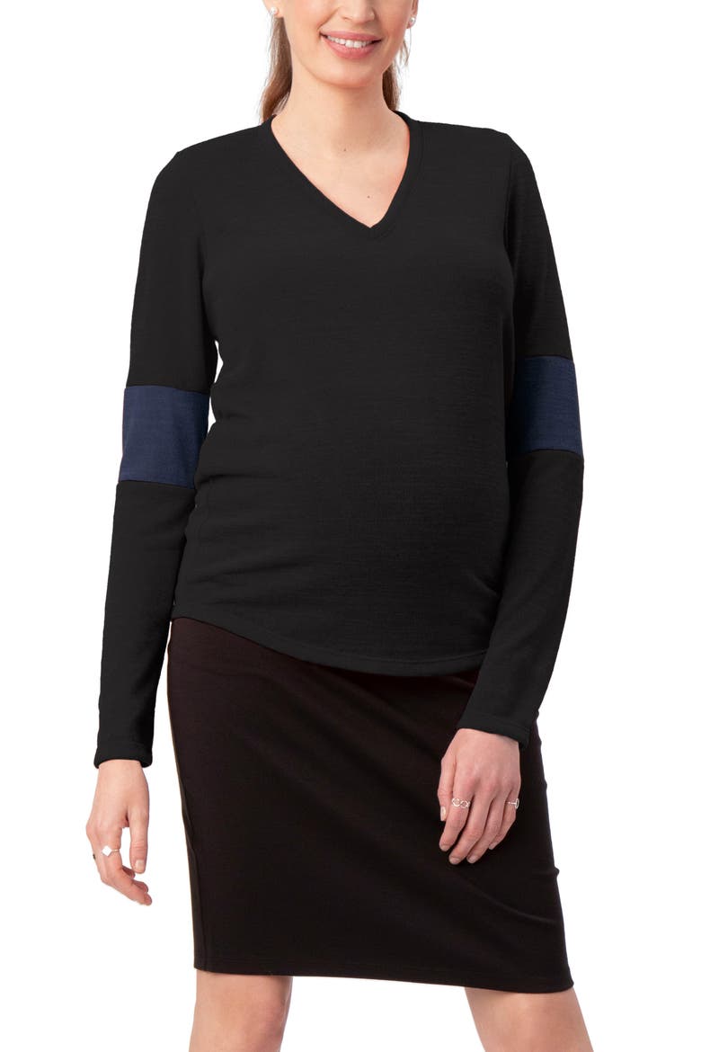 Contrast Elbow Maternity Sweater, Main, color, BLACK
