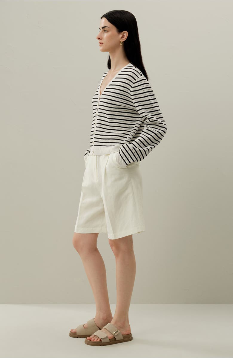 Lilysilk Toscana Striped Pointelle Cardigan, Alternate, color, White With Black Stripes