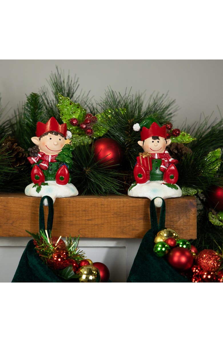 Northlight Festive Elves Christmas Stocking Holders - 5" - Set of 2, Alternate, color, Red