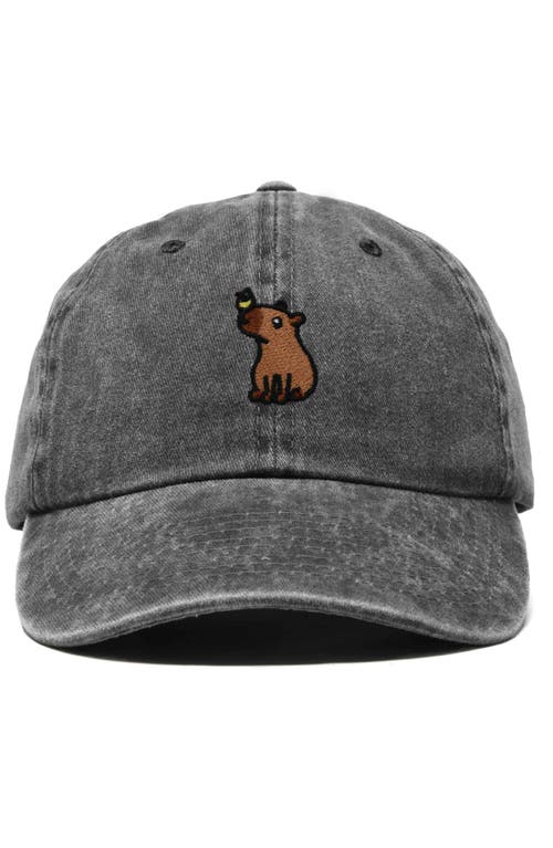 Dalix Capybara Embroidered Everyday Hat In Washed Black
