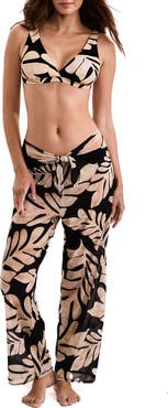 Mimi Flamingo Riley Tie Front Stretch Mesh Cover-Up Pants