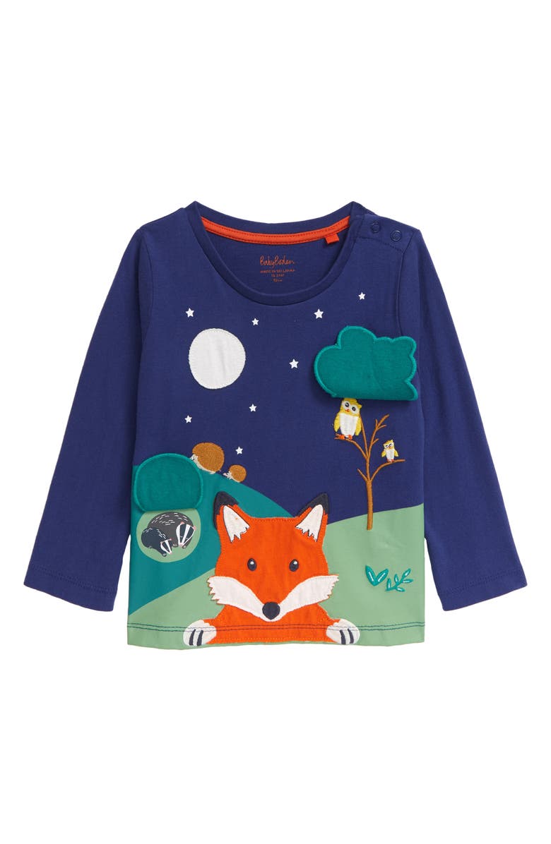 Mini Boden Lift the Flap Woodland Appliqué T-Shirt, Alternate, color, 