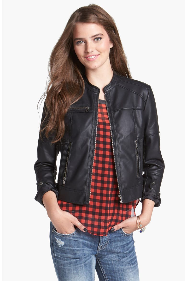 Faux Leather Moto Jacket, Main, color, BLACK