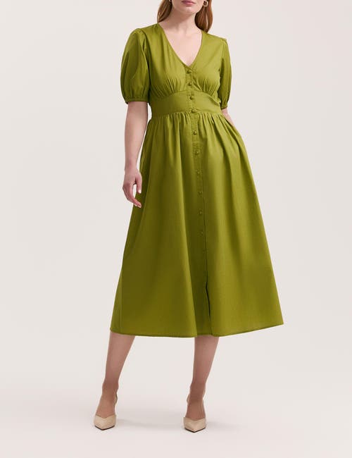 Finery London Addison Cotton Midi Tea Dress In Green