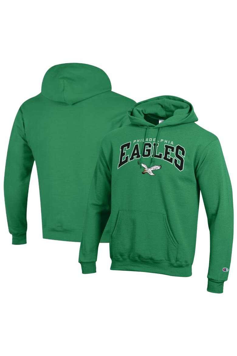 Men's Champion Kelly Green Philadelphia Eagles Powerblend Arch over Logo Hoodie, Main, color, Kelly Green