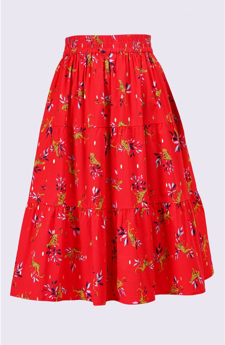 Leota Evelyn Tiered Midi Skirt, Alternate, color, Lucky Cheetah Poppy Red
