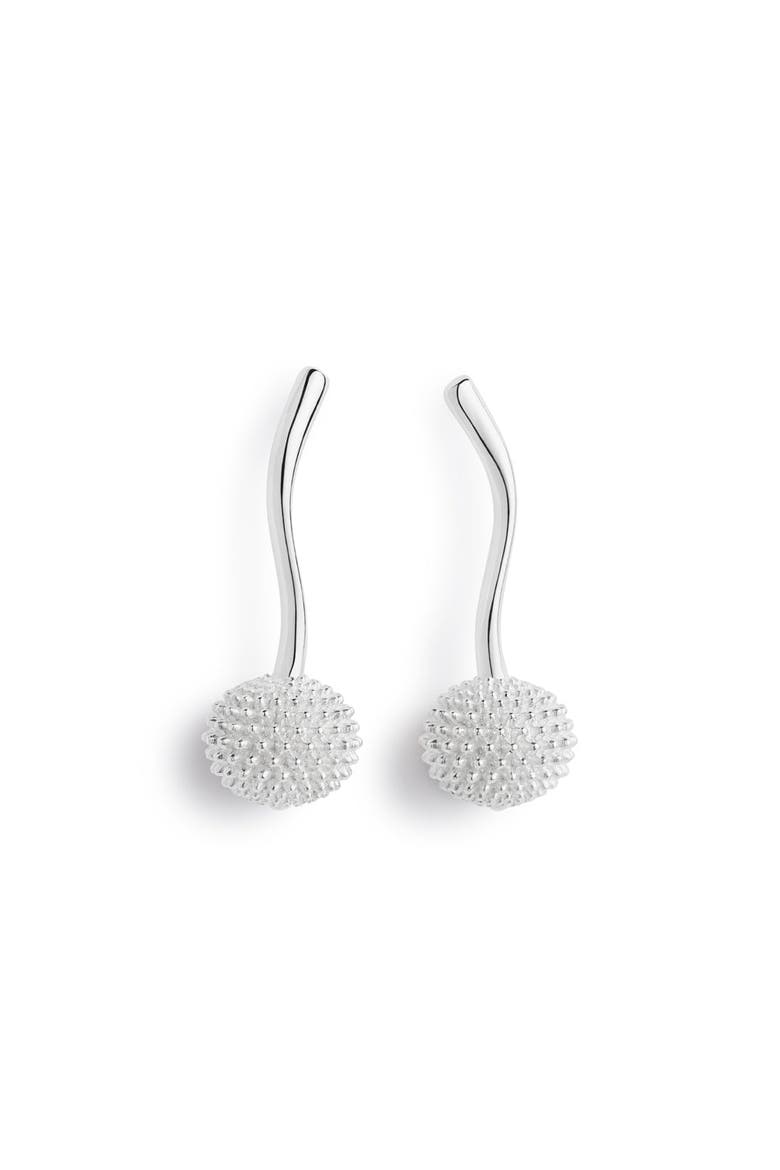 Pom Pom Drop Earrings, Main, color, Sterling Silver