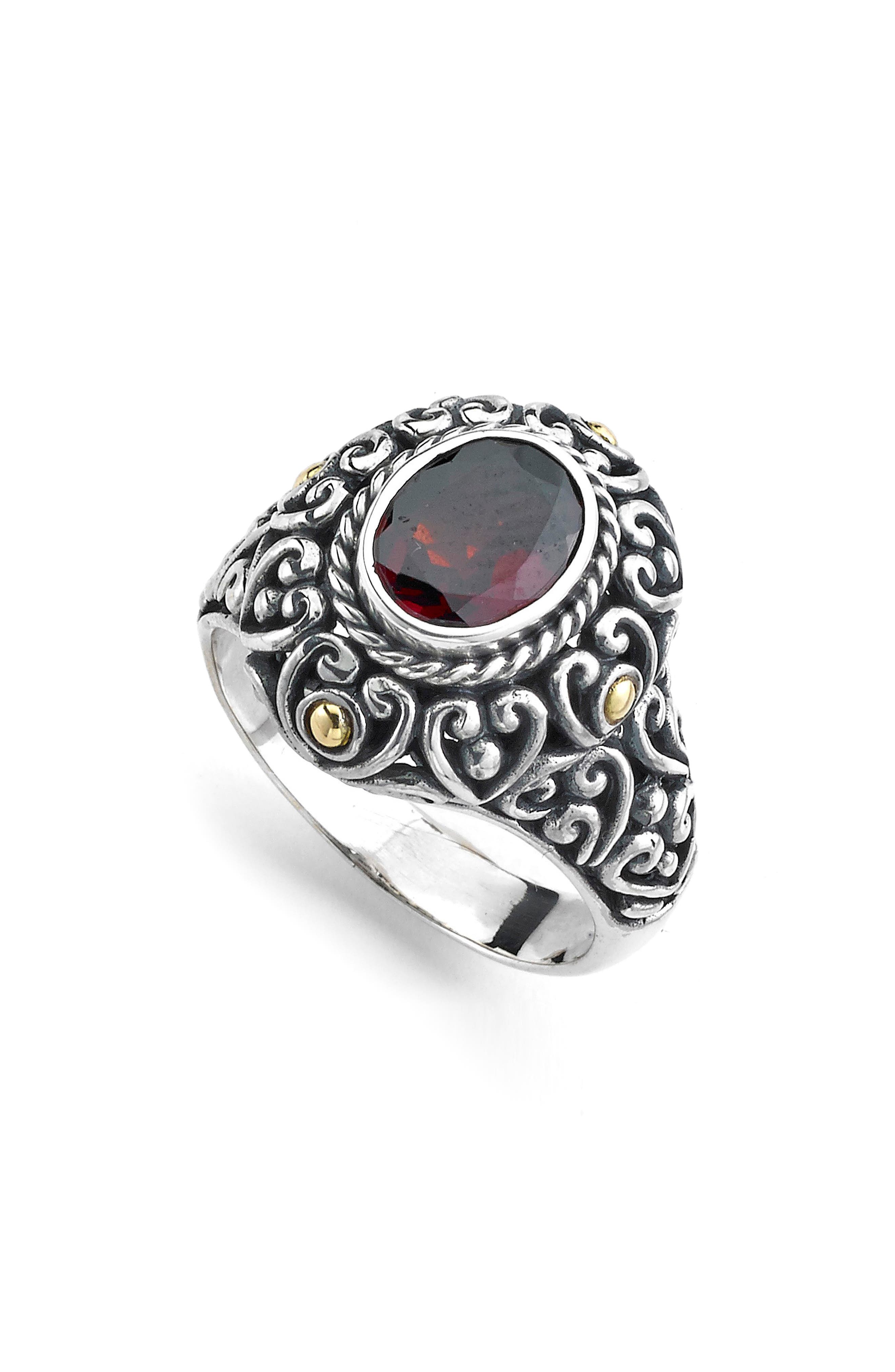 Sterling Silver & 18k Gold Oval Cut Garnet Ring
