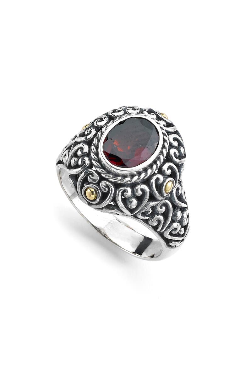 Sterling Silver & 18k Gold Oval Cut Garnet Ring, Main, color, RED