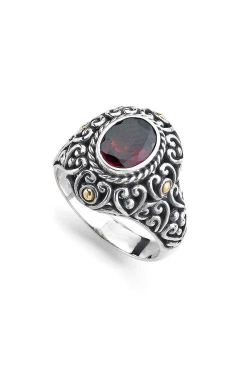 Sterling Silver & 18k Gold Oval Cut Garnet Ring