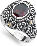 SAMUEL B. Sterling Silver & 18k Gold Oval Cut Garnet Ring