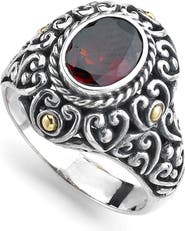 SAMUEL B. Sterling Silver & 18k Gold Oval Cut Garnet Ring