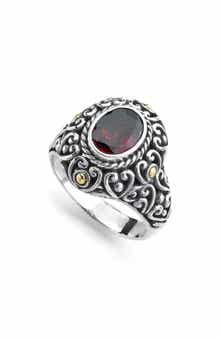 Sterling Silver & 18k Gold Oval Cut Garnet Ring