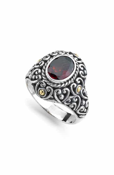 Sterling Silver & 18k Gold Oval Cut Garnet Ring