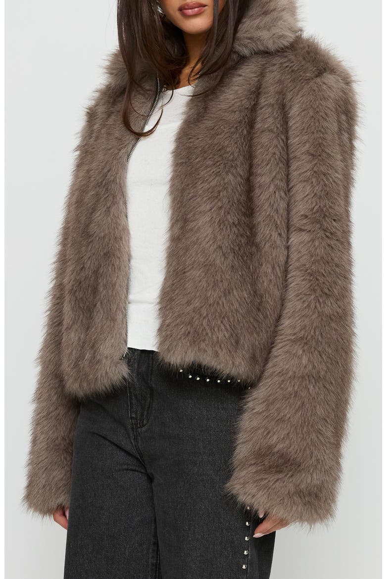 Kimberli Faux Fur Zip Jacket, Alternate, color, BROWN