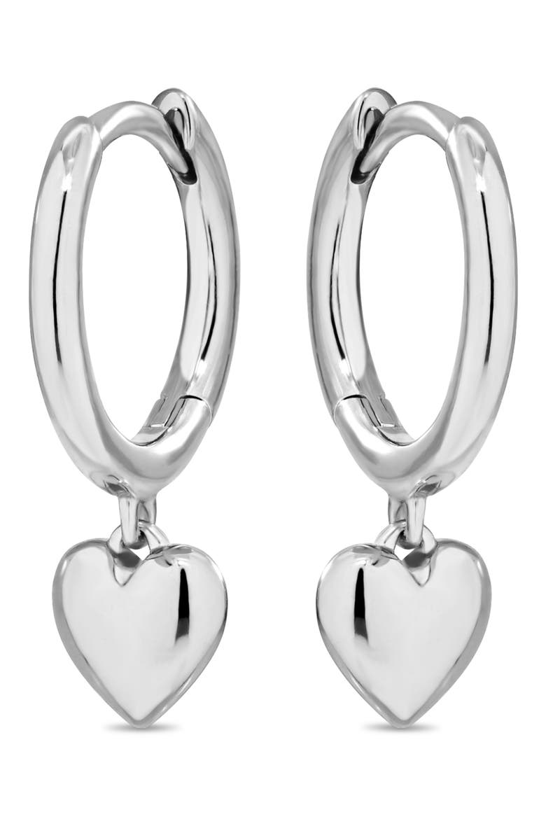 Sweet Heart Drop Hoop Earrings, Alternate, color, SILVER
